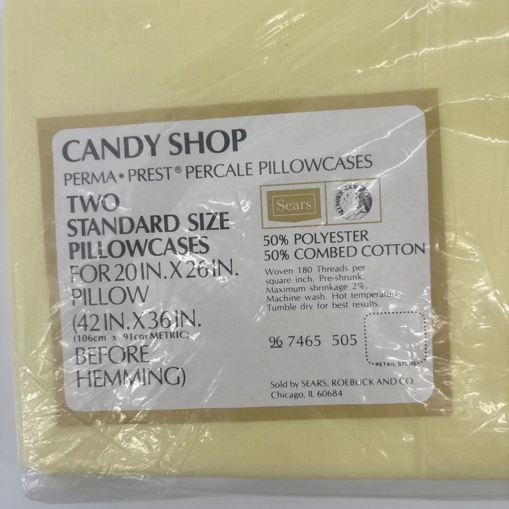 Sears Perma-Prest Standard Pillowcases 50/50 Candy Shop Yellow New Old Stock